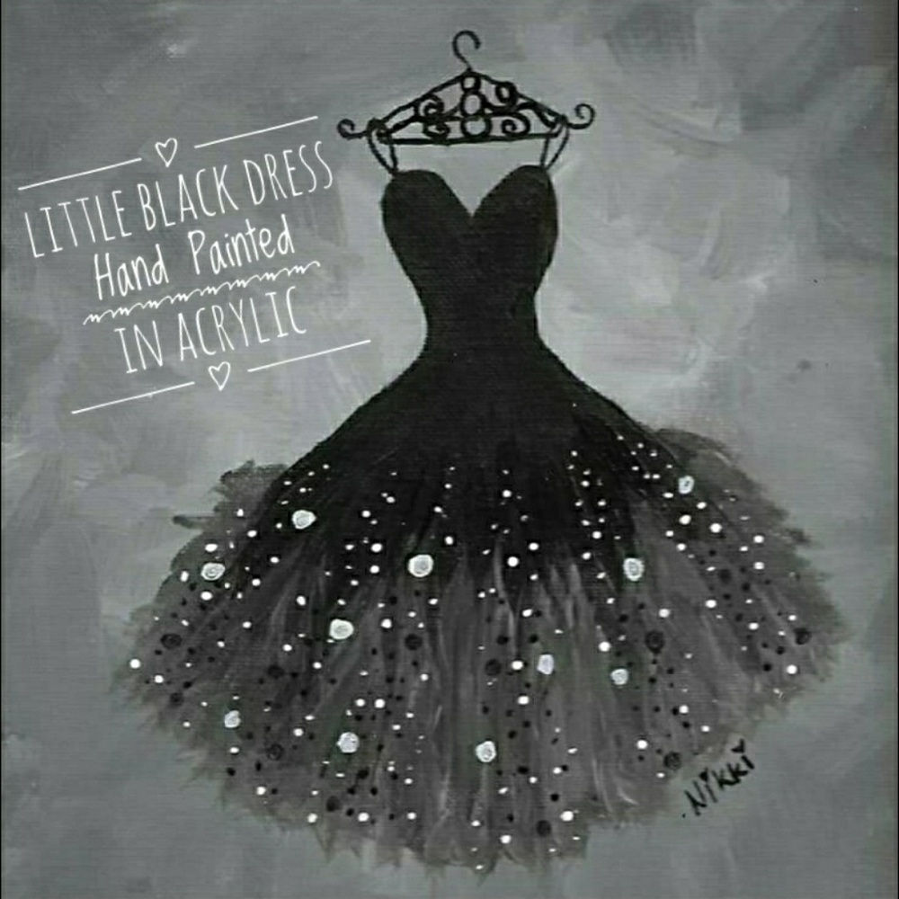 Hand Painted Original Little Black Dress 9x12